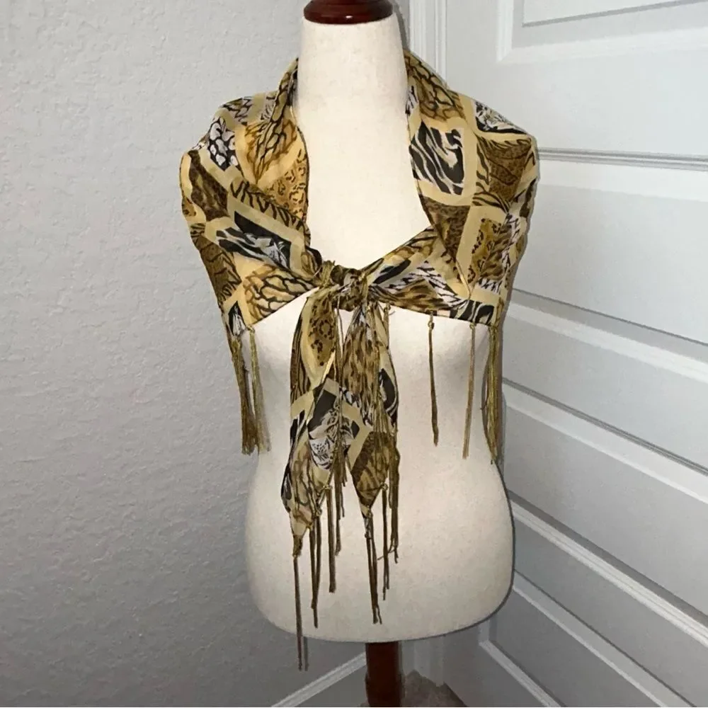 Vintage Animal Mix Print Fringe Scarf